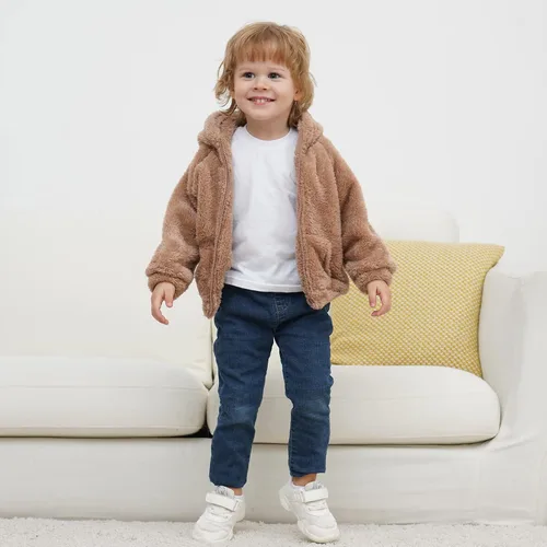 Vista 7 de Chaqueta de abrigo con capucha con forro polar, para recién nacidos, bebés, niños y niñas, diseño de dibujos animados, con orejas, abrigo cálido