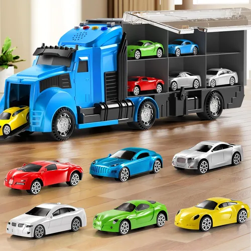 Vista 8 de NIPLOOOW Juego de juguetes de camiones de construcción con alfombra de juego, juego de vehículos de transporte de camiones para niños de 3, 4, 5 y 6