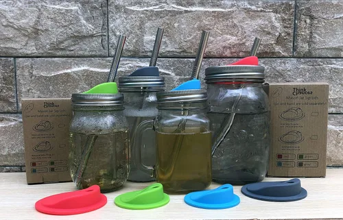 Vista 9 de Kit de tapa reutilizable de silicona de grado alimenticio y sin BPA para beber jugo de café con anillos de acero inoxidable para mason, bolas