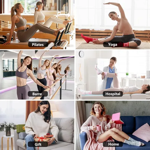Vista 6 de Calcetines de entrenamiento de pilates para mujer, calcetines de yoga antideslizantes con agarre para barre hospital, calcetines pegajosos