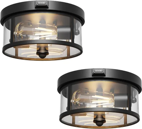 Vista 10 de Lámpara de techo empotrada para exteriores, luz de porche con sensor de movimiento de 12.5 pulgadas, enchufe E26 de 2 luces, hierro duradero