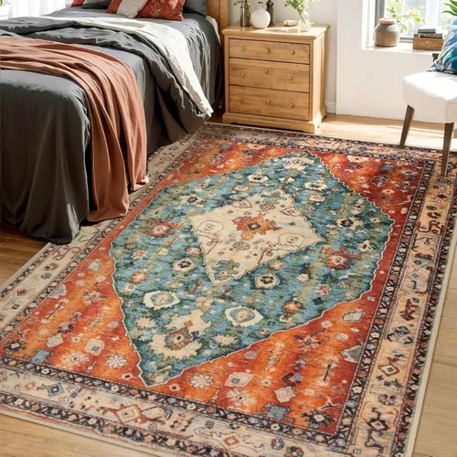Vista 381 de SERISSA - Tapetes florales vintage, antideslizante, lavable, pequeño, ultrasuave, bohemio, de pelo bajo, para entrada, interiores, habitación