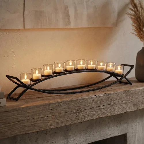 Vista 10 de Seraphic - Porta velas arqueado de hierro para decoración de centro de mesa con portavelas largo para bodas, patio, cocina, comedor y mesas de café