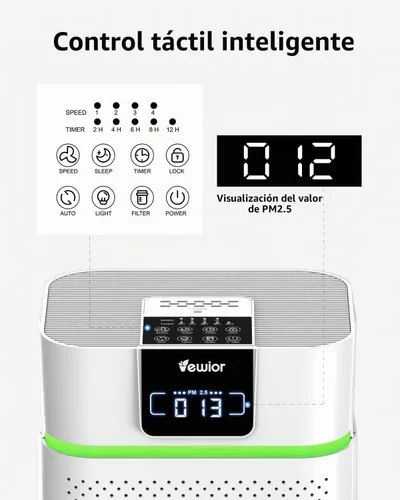 Vista 5 de Purificador de aire para habitación grande del hogar, purificador de aire HEPA VEWIOR para dormitorio cubre hasta 1800ft² con difusor de aceites