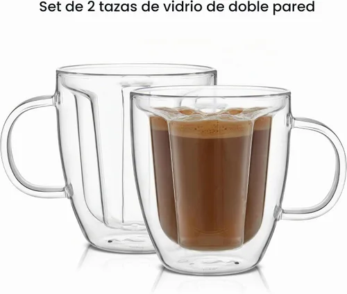 Vista 3 de JoyJolt Disney - Juego de 2 tazas de vidrio 3D de Mickey Mouse, tazas de café de vidrio de doble pared aisladas de 10 onzas con diseño 3D, juego