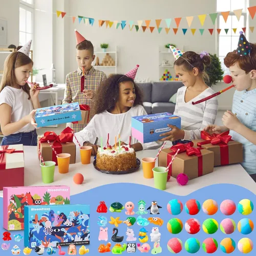 Vista 3 de 30 bombas de baño para niños con sorpresa en el interior, juego de regalo con 30 juguetes únicos de animales terrestres y marinos, bombas de baño