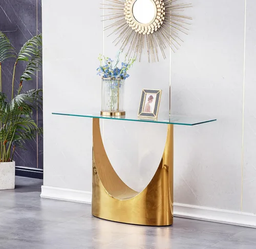 Vista 22 de Mesa auxiliar de cristal dorado de lujo, moderna mesa de centro cuadrada para sofá con base de acero inoxidable con espejo brillante, mesa de noche