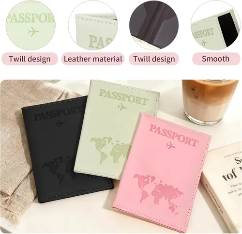 Vista 3 de 3 soportes para pasaporte para viajes, funda de pasaporte familiar, soporte para libro de pasaporte con rosa, negro y verde para tarjeta de crédito