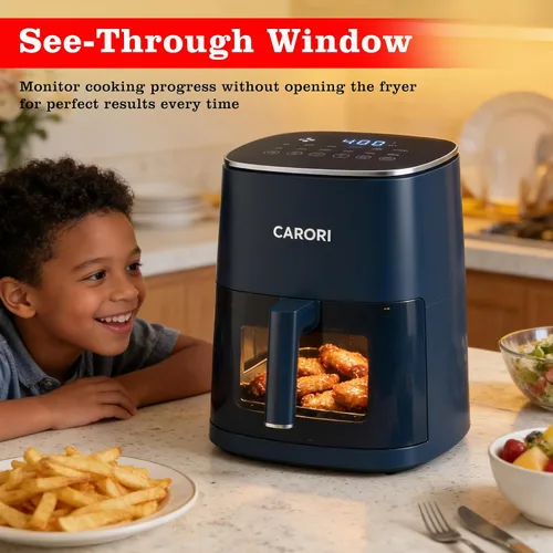 Vista 4 de CARORI Freidora de aire de 6 cuartos con ventana de visión, 12 preajustados, gran capacidad, 400 ℉ máximo crujiente, 1700 W comidas rápidas incluso