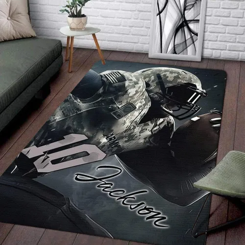 Vista 14 de Personalized Amazing Football Athlete Rug with Name Number, Football Welcome Mat 2x3 3x5 4x6 5x8, Sports Bathroom Rug for Living Room Bedroom