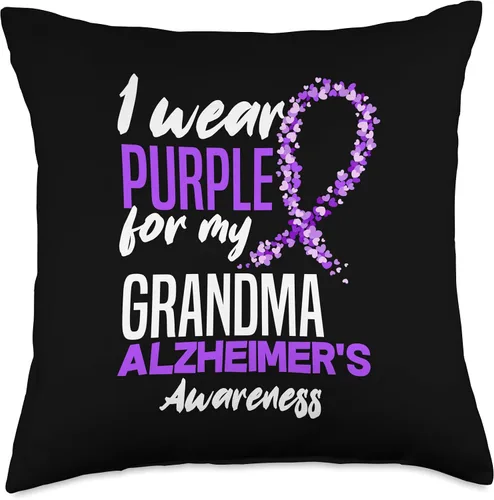 Vista 5 de ALZ Dementia Alzheimer's Awareness Apparel & Gifts I Wear Purple for My Grandma Dementia Alzheimer's Awareness - Almohada de 16 x 16 pulgadas