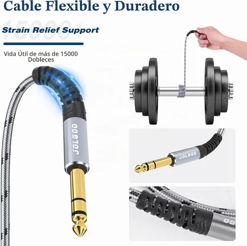 Vista 5 de JOLGOO Cable TRS de instrumento de 1/4 de pulgada de 3.3 pies, paquete de 2, cable de audio de un cuarto de pulgada, línea de interconexión Gris