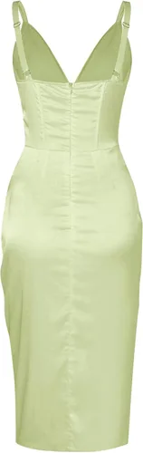 Vista 6 de ZAFUL - Vestido midi con cuello en V profundo y corsé drapeado y plisado de seda para mujer