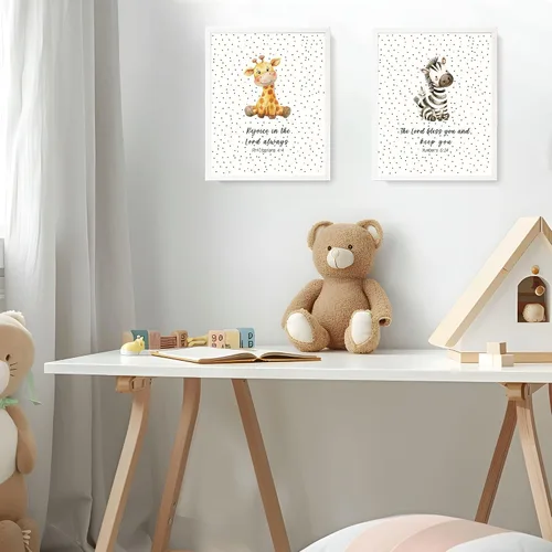 Vista 7 de LARTSFRO Decoración de pared de la Biblia de animales para niños, elefantes, leones, jirafas, cebras, decoración bohemia para guardería, dormitorio