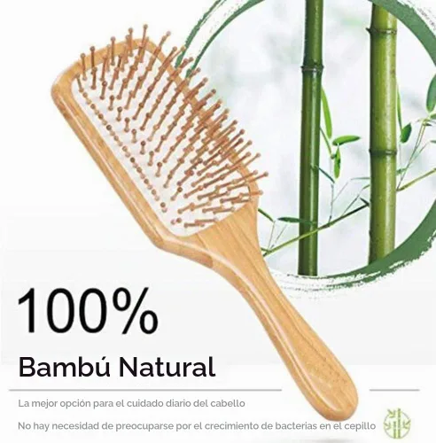 Vista 7 de Cepillo y peines de bambú para cabello largo, grueso, rizado, ondulado, seco o dañado, reduce la rotura, el encrespamiento y los enredos