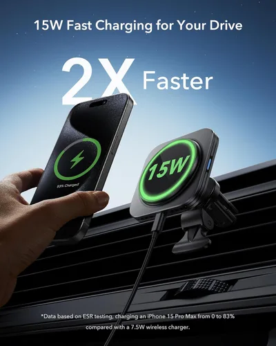 Vista 2 de ESR para Cargador de Coche MagSafe de 15W, Cargador de Coche MagSafe, Soporte Magnético Inalámbrico para Ventiscacha/Salpicadero para iPhone