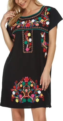 Vista 27 de YZXDORWJ Vestido bordado mexicano de manga corta para mujer 222BK