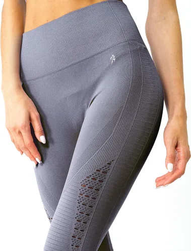Vista 4 de Savoy Active - Mallas de compresión para mujer de cintura alta, sin costuras, con recortes, para yoga, entrenamiento, fitness, color gris
