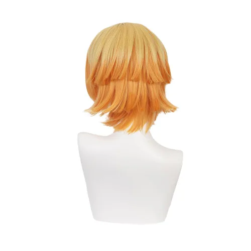 Vista 2 de ZGNGLIZ Peluca de cosplay de anime Agatsuma Zenitsu para Demon Slayer personajes de Kimetsu no Yaiba, pelucas de cosplay con gorra de peluca gratis