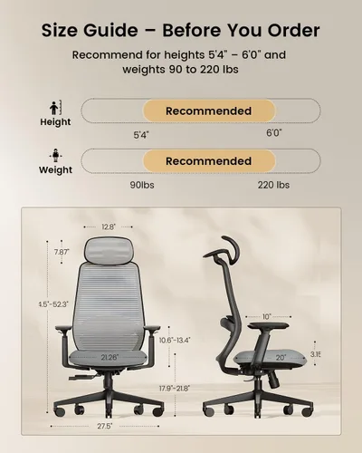 Vista 2 de ProtoArc EC200 Silla ergonómica de oficina con profundidad de asiento Soporte lumbar, respaldo alto, silla de escritorio de malla, oficina en casa