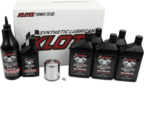 Vista 10 de Kit de cambio de aceite de motor Klotz de 4 cuartos de galón 20W/50 sintético para Evolution Big Twin 1984-1999 - Kit básico