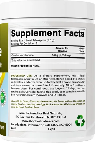 Vista 6 de Best Naturals Monohidrato de creatina, 1 libra de polvo puro (1 libra (paquete de 1))