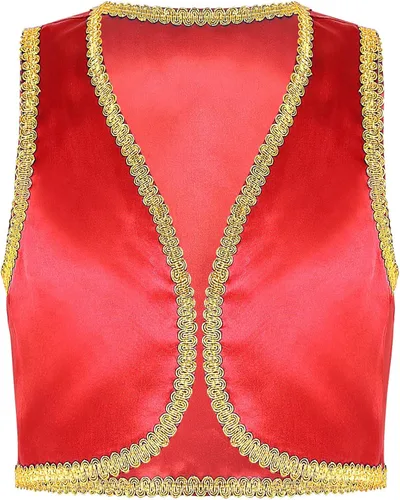 Vista 4 de dPois Disfraz de príncipe árabe vintage para niños, chaleco dorado y sombrero con frente abierto, disfraz de Halloween