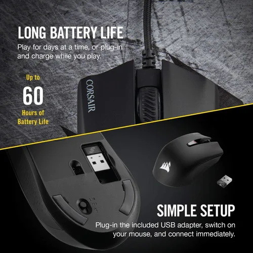 Vista 5 de Corsair Harpoon RGB Wireless - Mouse inalámbrico recargable para juegos con tecnología SLIPSTREAM - Sensor óptico de 10,000 DPI