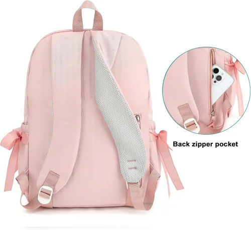 Vista 6 de Mochila escolar infantil para niñas, bonita mochila Kawaii con lazos Negro