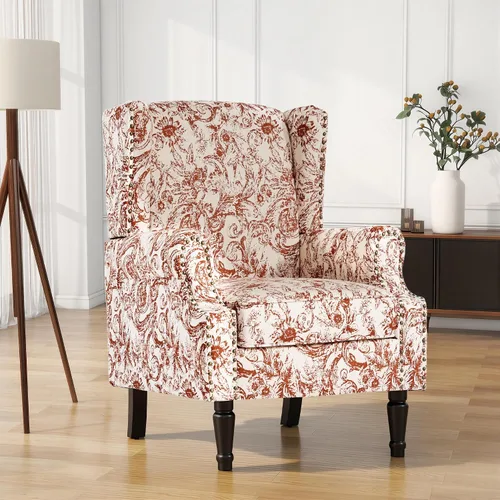 Vista 49 de High Back Accent Chair, Fabric Upholstered Armchair Wingback Chair for Living Room, Comfy Bedroom Reading Seat with Solid Wood Legs, Beige