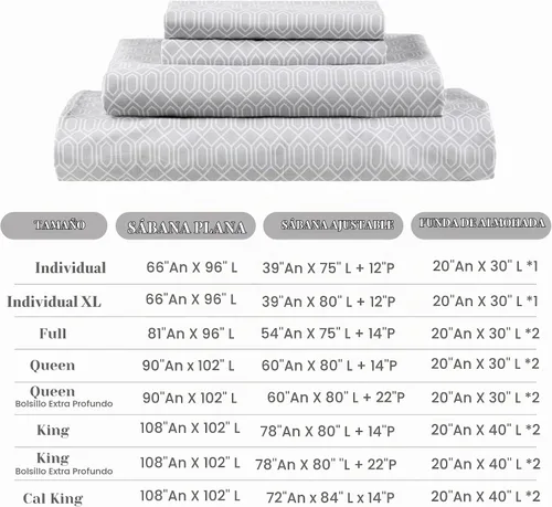 Vista 4 de Comfort Spaces Juego de sábanas 100% algodón transpirable, ligero, suave, con bolsillo elástico de 12 pulgadas que se adapta a colchones de hasta 14