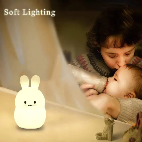 Vista 4 de WHA&DARREN Luz nocturna de conejo para niños y niños pequeños, luz nocturna de animales blanda para niñas y niños - Bonita lámpara de dormitorio