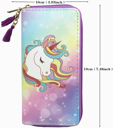 Vista 2 de MayeBridge Lindo unicornio monedero unicornio cremallera cartera larga bolso de embrague bolso de cuero PU para niñas mujeres, Unicornio B0514, Lindo