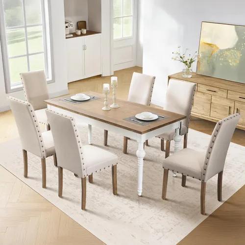 Vista 5 de Juego de sillas de comedor Parsons para cocina, tapizadas, modernas, de tela con respaldo alto y ribete de cabeza de clavo en bronce, paquete de 2