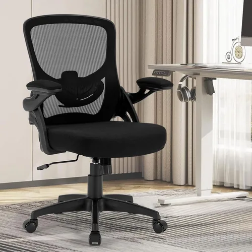 Vista 9 de Silla de oficina ergonómica, cómoda silla de escritorio con brazos abatibles, silla de computadora de malla con soporte lumbar ajustable, sillas