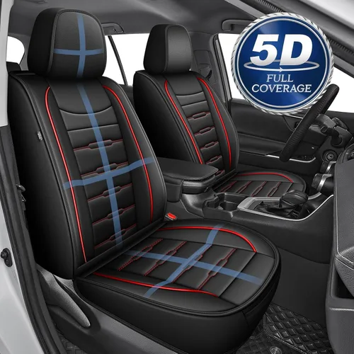 Vista 3 de AOMSAZTO RAV4 - Fundas de asiento delantero de cuero para Toyota RAV4 2019 2020 2021 2022 2023 2024 2025 LE, XLE, XLE Premium, Limited con Línea roja