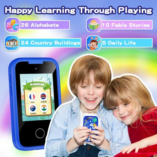Vista 5 de Teléfono para Niños, Teléfono Inteligente para Niñas Pequeñas de 3 4 5 6 7 8 Años, Regalo de Cumpleaños para Niños de 3-8 Años, Teléfono de Juguete