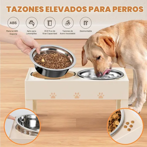 Vista 3 de LAKIPETN Tazones elevados para perros con 2 cuencos de acero inoxidable, soporte elevado para comida para perros, 5 alturas ajustables