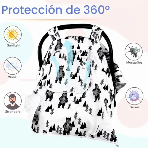Vista 3 de Funda para asiento de automóvil para bebé, toldo para asiento de automóvil recién nacido, cubierta acogedora y cálida, funda de transporte de Oso
