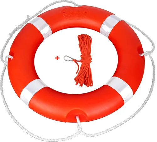 Vista 13 de Anillo salvavidas para la seguridad de la navegación, anillos de seguridad para barcos de 23 y 28 pulgadas con tira reflectante y líneas de agarre
