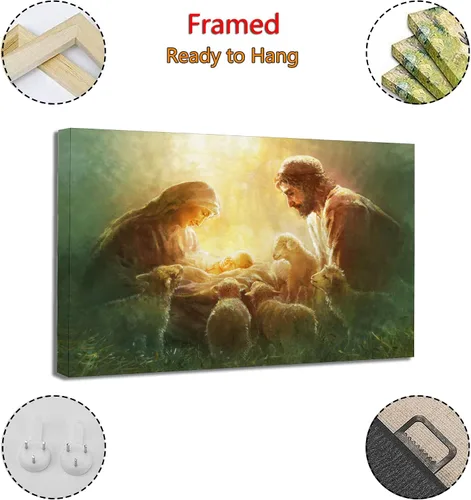 Vista 2 de FUZ María y José mirando al recién nacido Jesús Póster artístico en lienzo y arte para pared, impresión moderna, para dormitorio familiar, pósteres