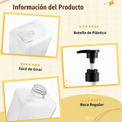 Vista 3 de 4 botellas de plástico de 16.9 fl oz/17 onzas, dispensador de jabón de baño, botella vacía recargable para champú, botella para acondicionador