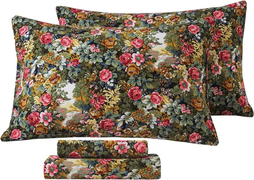 Vista 15 de FADFAY Juego de sábanas de percal de algodón cepillado con bolsillo profundo, sábana bajera ajustable de lujo con estampado floral de caléndula