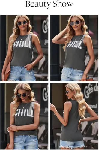 Vista 5 de Asvivid - Camisetas sin mangas para mujer, holgada, con cuello redondo, estampado de letras, diente de león, para verano, casuales