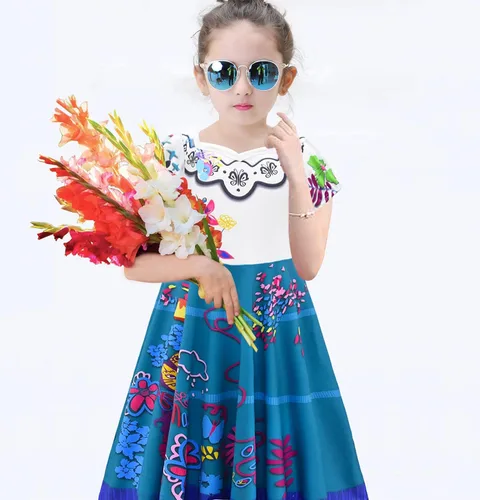Vista 2 de Vestido Mirabel para niños, disfraz de cosplay para niñas, vestido de Mirabel Madrigal, falda de princesa, vestido de verano para fiesta