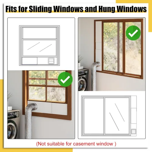 Vista 3 de Kit de ventilación para secadora de ventana con manguera de escape de papel de aluminio de 10 pies, kit de ventana de ventilación de secadora