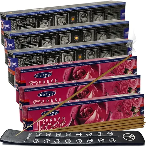 Vista 13 de Varillas de incienso de Sangre de Dragón y Palo Santo con soporte, paquete de variedad de la marca House of Nag Champa y Trumiri