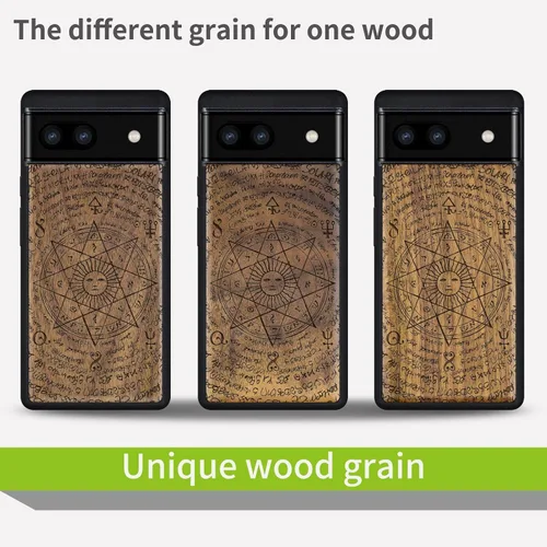 Vista 7 de Carveit Funda de madera para Pixel 6a [madera natural y TPU suave negro] a prueba de golpes, funda de madera única compatible con Google Pixel 6a