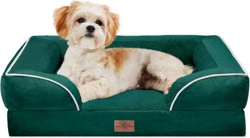 Vista 20 de Comfort Expression - Cama ortopédica para perros medianos, 28 x 19 pulgadas, cama impermeable y de apoyo de espuma con cojines removibles, sofá