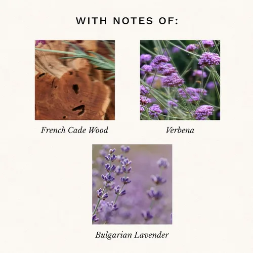 Vista 3 de Vela en frasco de vidrio grande de enebro francés y lavanda, 100 horas, 16 oz, Voluspa Coconut Wax Blend in Decorative Glass, Clean Even Burn, USA